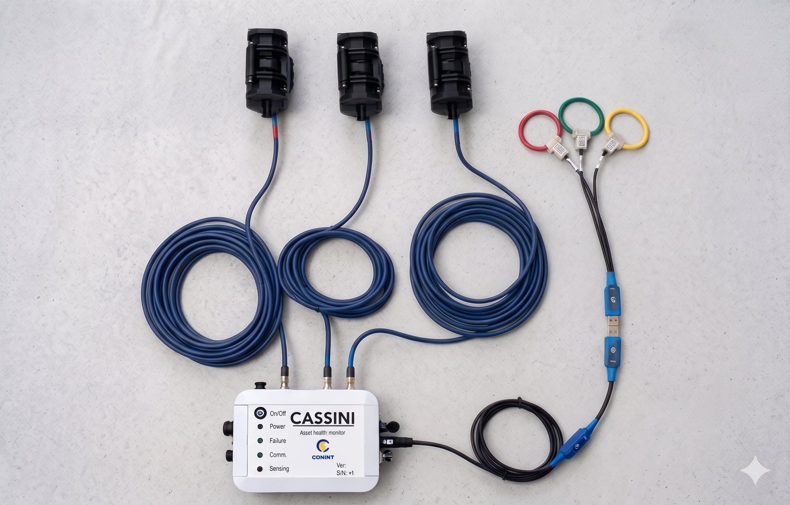 CASSINI asset-health monitor with sensors and cables.